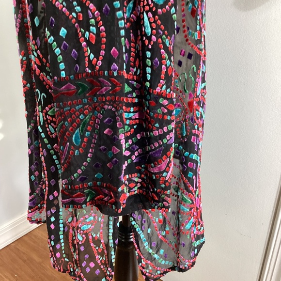 VINTAGE BOB MACKIE WEARABLE ART SZ LARGE BLOUSE TUNIC BURNOUT VELVET BUTTERFLY - Picture 8 of 8